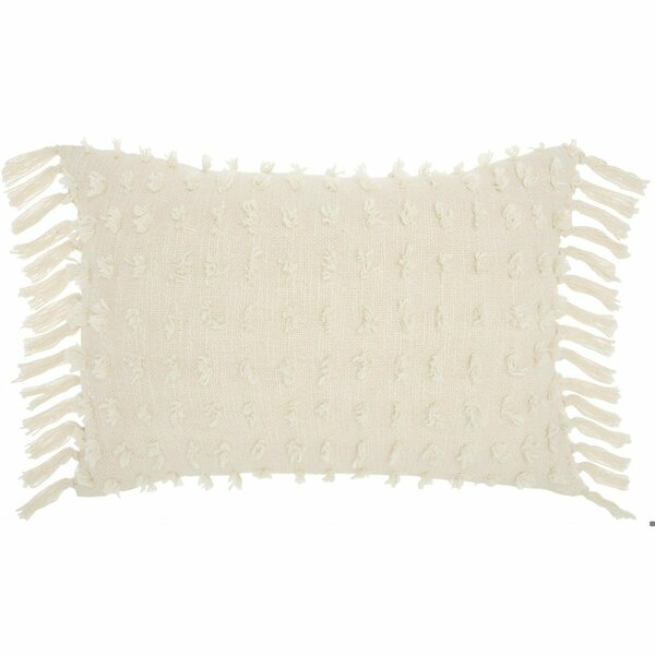 Homeroots 14 x 20 in. Tassel Detailed White Lumbar Pillow 386204